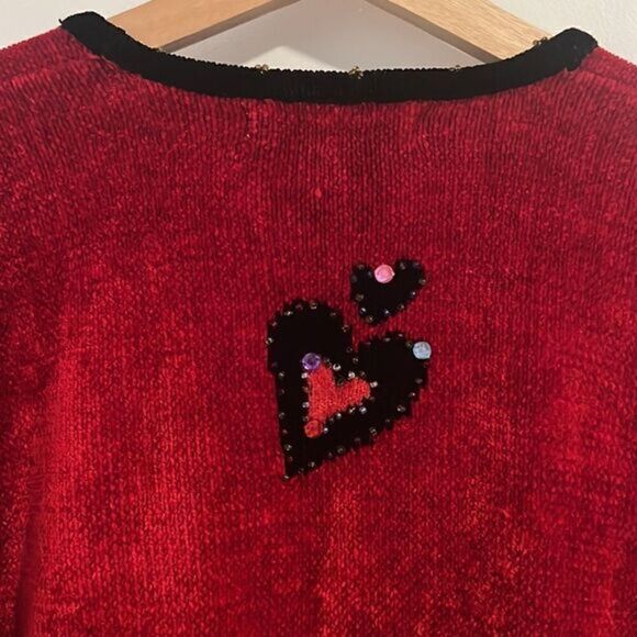 That Sweater Red Beaded with Hearts Button Up Sweater Cardigan Size M - Picture 3 of 16